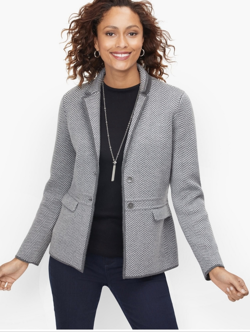Talbots Womens Blazer Shacket 100% Merino Wool Grey Herringbone Quiet Luxury‎ LP